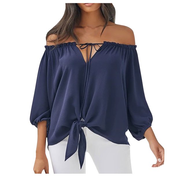 Gibobby Blusas De Mujer Camisa superior para mujer Camisa informal suelta de media manga para exteriores(Azul marino, M)