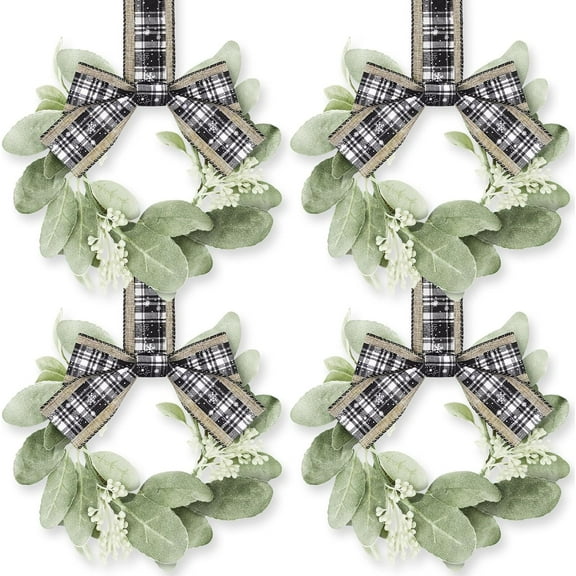 Guvpev 4 Pcs 9" Mini Christmas Wreath for Front Door Kitchen Cabinet Christmas Wreaths Small Xmas Door Wreath Decor for Xmas Porch Wall Window Decor(Vivid Style)