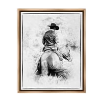 Stupell Industries Cowboy & Horse in Nature Animals & Insects Painting Brown Floater Framed Canvas Art Print Wall Art, 17 x 21
