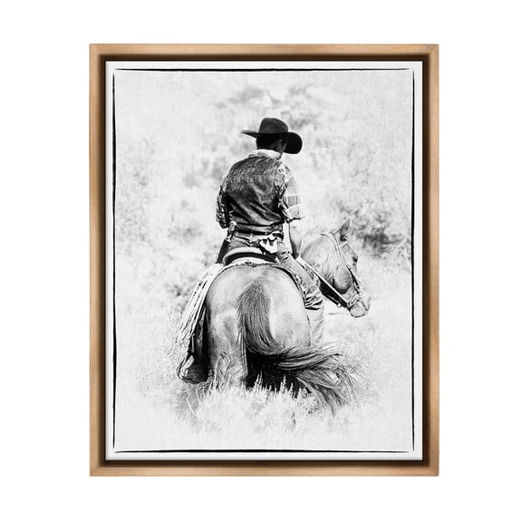Stupell Industries Cowboy & Horse in Nature Animals & Insects Painting Brown Floater Framed Canvas Art Print Wall Art, 17 x 21