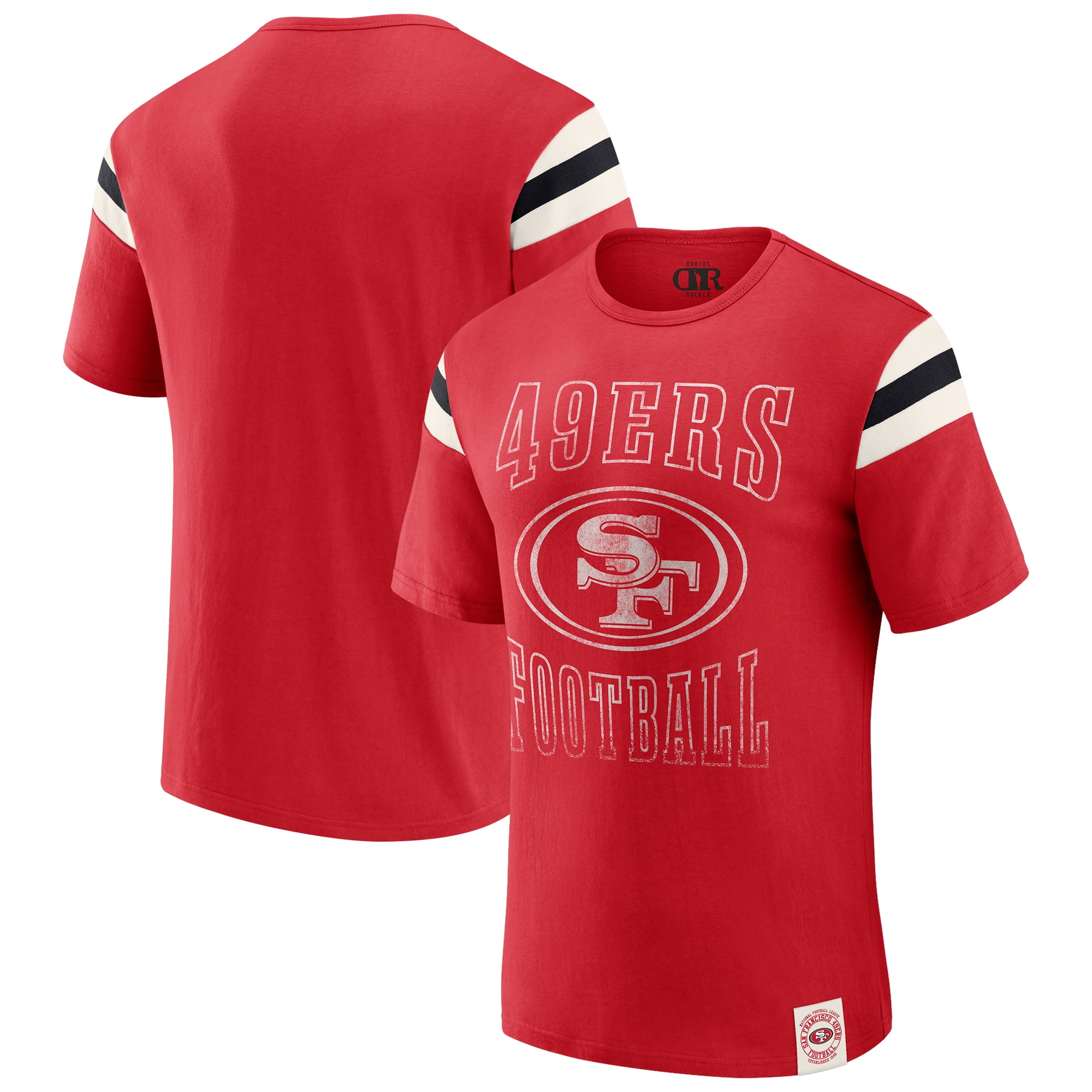 Men's Darius Rucker Collection by Fanatics Scarlet San Francisco 49ers Football Stripe Sleeve T-Shirt