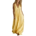 thumbnail image 2 of Ynynloco Womens Cotton Casual Strappy V Neck Sleeveless Flowy Pockets Loose Long Maxi Beach Dress Sundress, 2 of 7