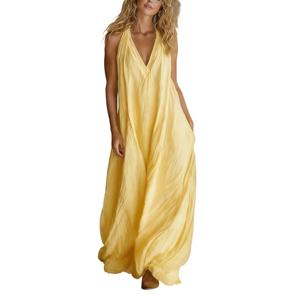 LIaqionyy Womens Long Dresses Casual Sleeveless Loose Flowy Summer Beach Vacation Maxi Dress Sundresses