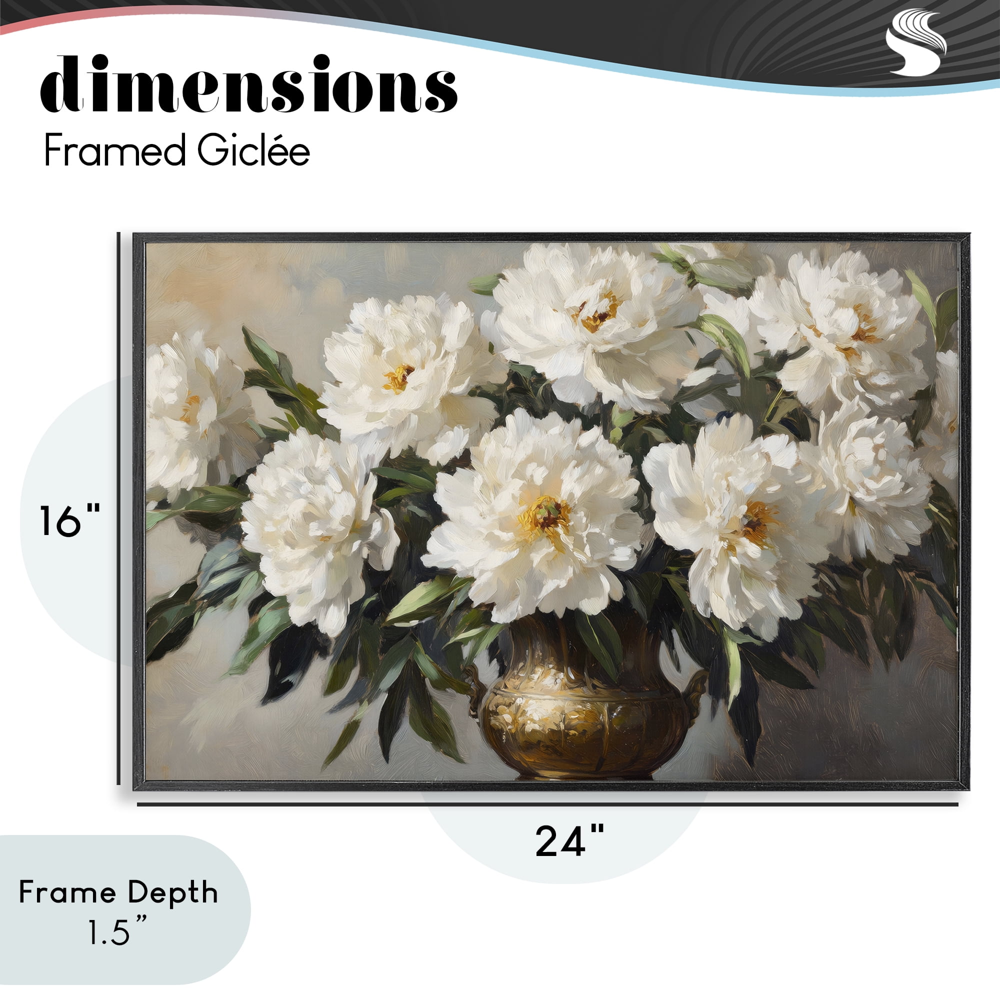 Stupell Industries Golden Vase with Peonies Black Framed Giclee Art, design by Petal Prints Design