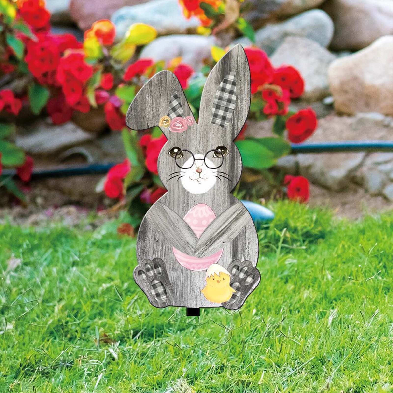 sruoe Garden Statues for Outside, Decoration Ground Insert, Fairy Flower Pot Decor, Flat Acrylic Patio Decor, Easter Garden Statue, Outdoor Lawn Ornament for Home and Yard