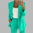 thumbnail image 2 of Wyobmus Women's 2 Piece Suit Set Plus Size Business Casual Outfits Long Sleeve Notched Lapel One Button Blazer Wide Leg Pants Pantsuit Sets S-5X C-Mint Green, 2 of 5