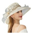 thumbnail image 3 of LRen Tea Party Hat Elegant Women's Wide Brim Sun Hat for Beach Wedding Bridal Shower and Summer Outdoor Occasions Beige, 3 of 8