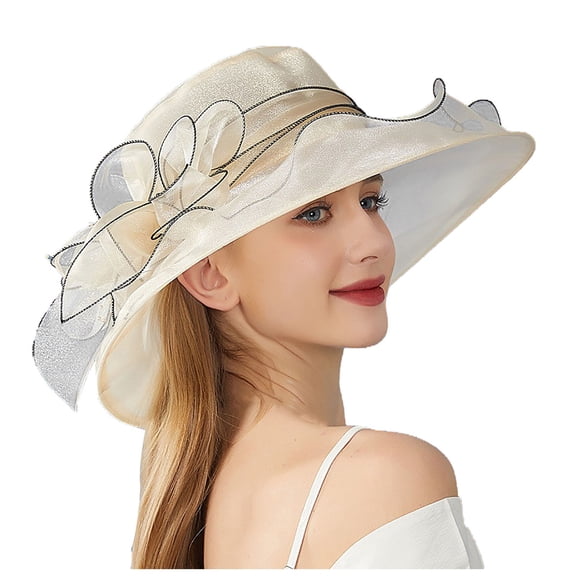 CHENge Women's Lady Derby Dress Bowler Cloche Hat Summer Sun Cap Bowknot Organza Bridal Cap for Wedding