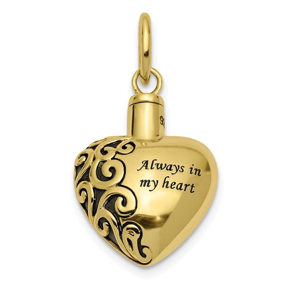 Real 10kt Yellow Gold Heart Remembrance Ash Holder Pendant; for Adults and Teens; for Women and Men