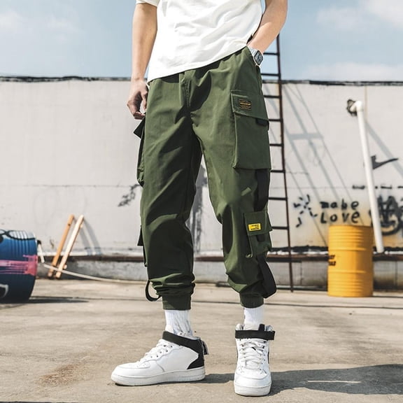 Mens Cargo Pants Baggy Camo Solid Color Relaxed Fit Retro Stretch Athletic Pants Comfort Outdoor Hiking Running Ripstop Trousers Army Green L