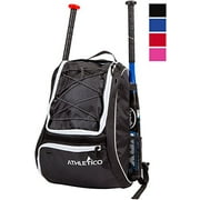 Athletico Baseball Bat Bag - Backpack for Baseball, T-Ball & Softball Equipment & Gear for Kids, Youth, and Adults | Holds Bat, Helmet, Glove, Shoes | Separate Shoe Compartment, Fence Hook (Black)