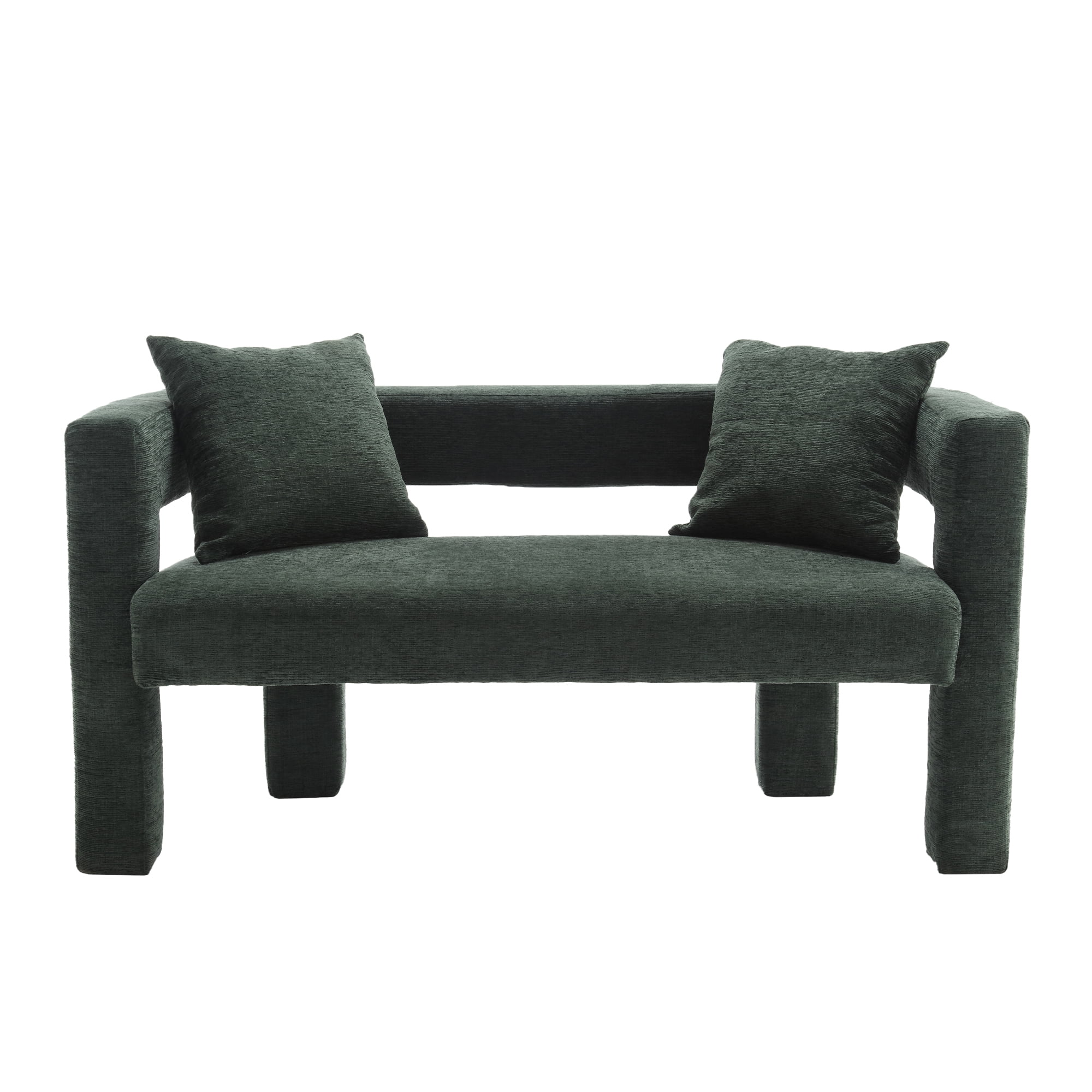 MOONMISS Chenille Upholstered Modern Comfy 2-Seater Loveseat Chair with 2 Pillows-Emerald