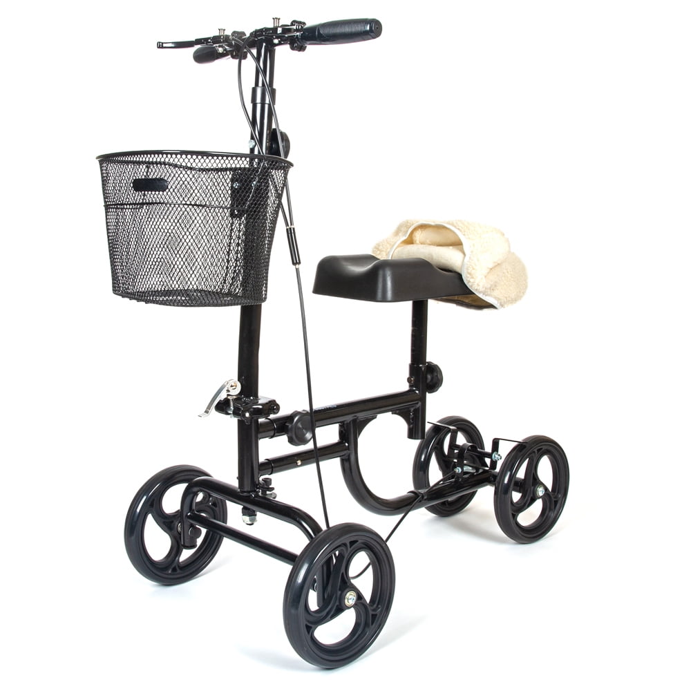 BodyMed Folding Knee Walker for Ankle & Foot Injuries – Portable, Lightweight Leg Injury Scooter for Adults – Wheeled Mobility Caddy for Orthopedic Injuries