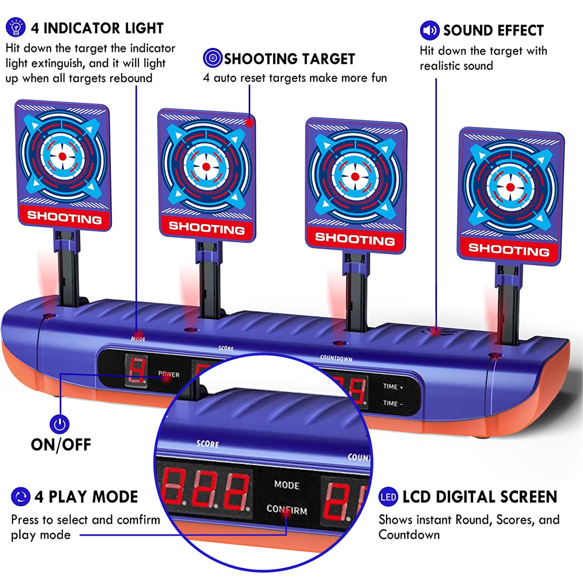 Beefunni Electronic Shooting Targets, Digital Scoring Auto Reset Target Shooting Toy with 4 Modes, Christmas Birthday Gifts for 5 6 7 8 9 10+ Year Old Boys Toys