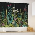 thumbnail image 3 of Black Botanical Kitchen Curtains Wildflower Plant Leaves Bathroom Window Curtains Rustic Floral Curtain Treatment Drapes Cafe Small Bedroom Short Curtains Fabric 2 Panels 27.5x36 Inch, 3 of 6