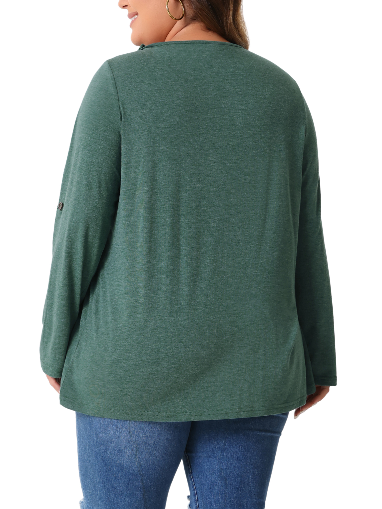 DARING DIVA Women's Plus Long Sleeves Square Neck Flowy Pleated Top 3X Green