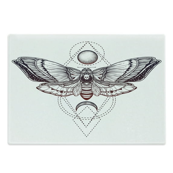 Death Moth Cutting Board, Deadhead Butterfly with Cosmos Gothic Print, Decorative Tempered Glass Cutting and Serving Board, in 3 Sizes, by Ambesonne