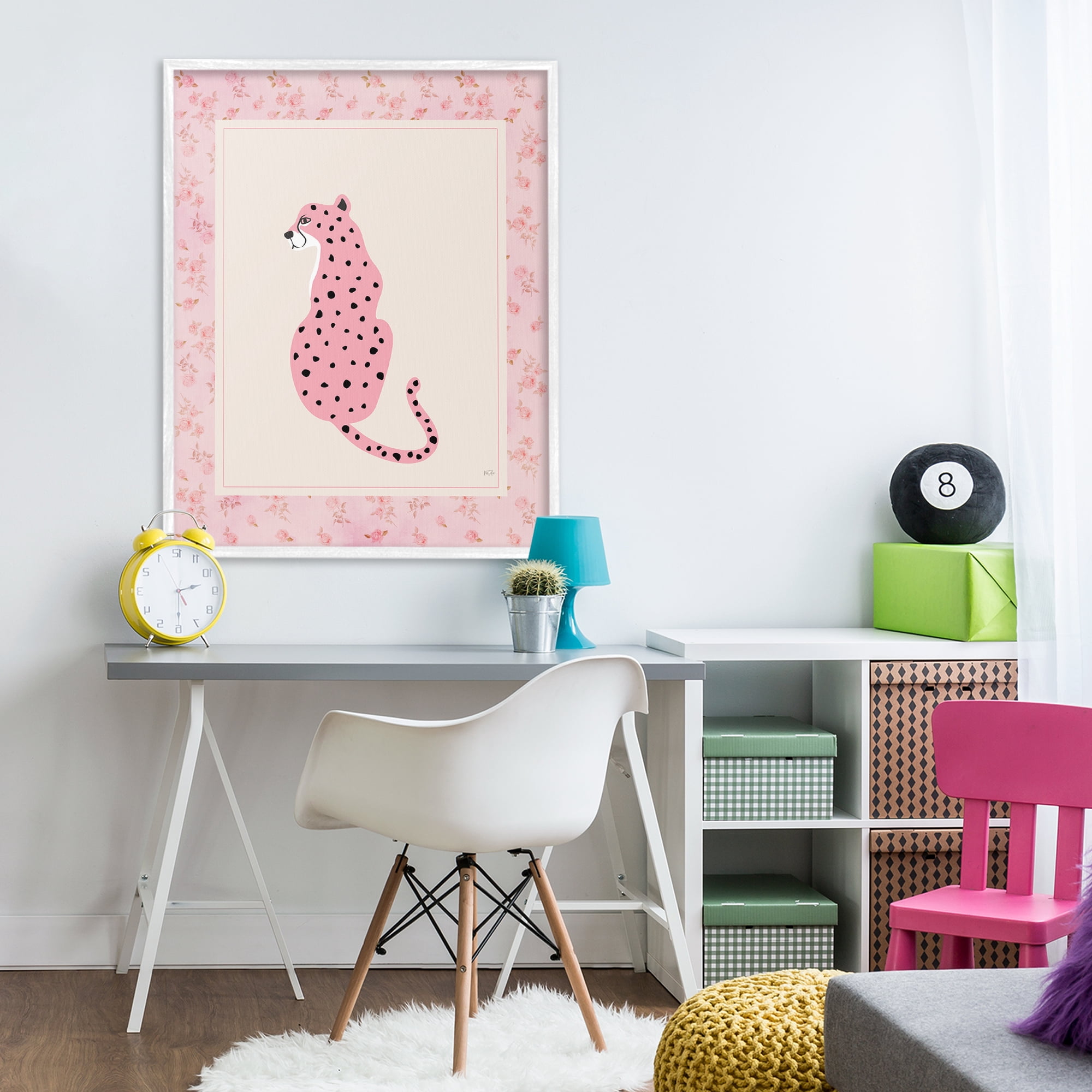 Stupell Industries Pink Sitting Cheetah with Border White Framed Giclee Art, design by Natalie Carpentieri