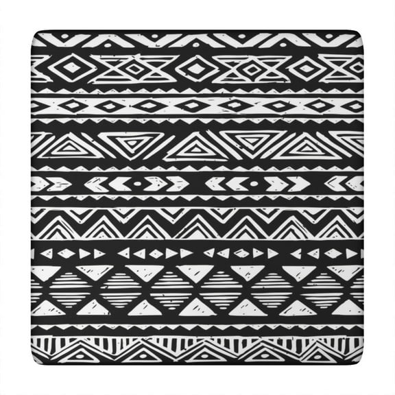 Square Fitted Tablecloth Bohemian Hippie Style, Waterproof Vinyl with Back, Elastic Edge, Wipeable for 34-36 Inch Table