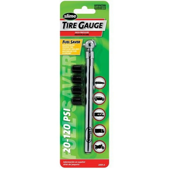 Chrome Pencil Tire Gauge with Valve Caps (20-120 psi)