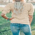 thumbnail image 5 of QJUHUNG Women Short Puff Sleeve Sweaters Loose Lightweight Pointelle Knit Pullover Tops, 5 of 5