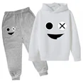 thumbnail image 3 of Sudadera con capucha y pantalón con estampado de cara sonriente para niños, traje de 2 piezas, ropa de moda para niños y niñas, sudadera, conjunto deportivo para bebés y adolescentes, 3 of 5