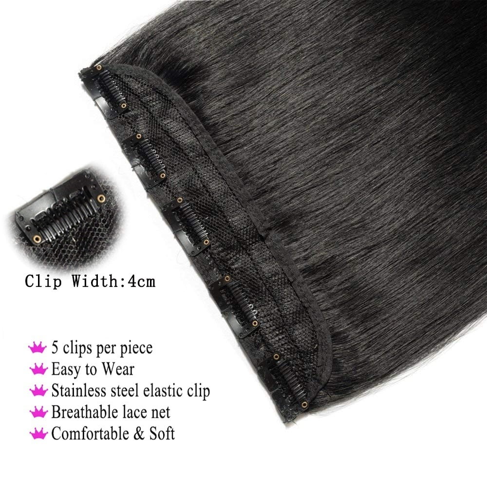Clip in Human Hair Extensions One Piece Clip Ins Straight Hair Extensions 10-26 Inch Natural Black Remy Hair Piece Extensions with 5 Clips