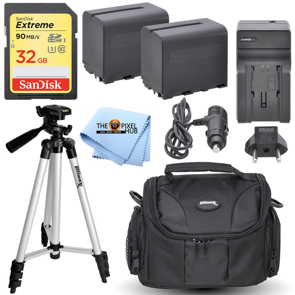 Battery Accessory Bundle Kit with NPF975 Batteries and Charger, Extreme 32GB SD, Tripod, Gadget