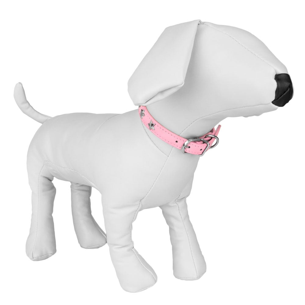 SUMACLIFE Adjustable and Durable Faux Leather Dog Collar with D-Ring and Star Accents