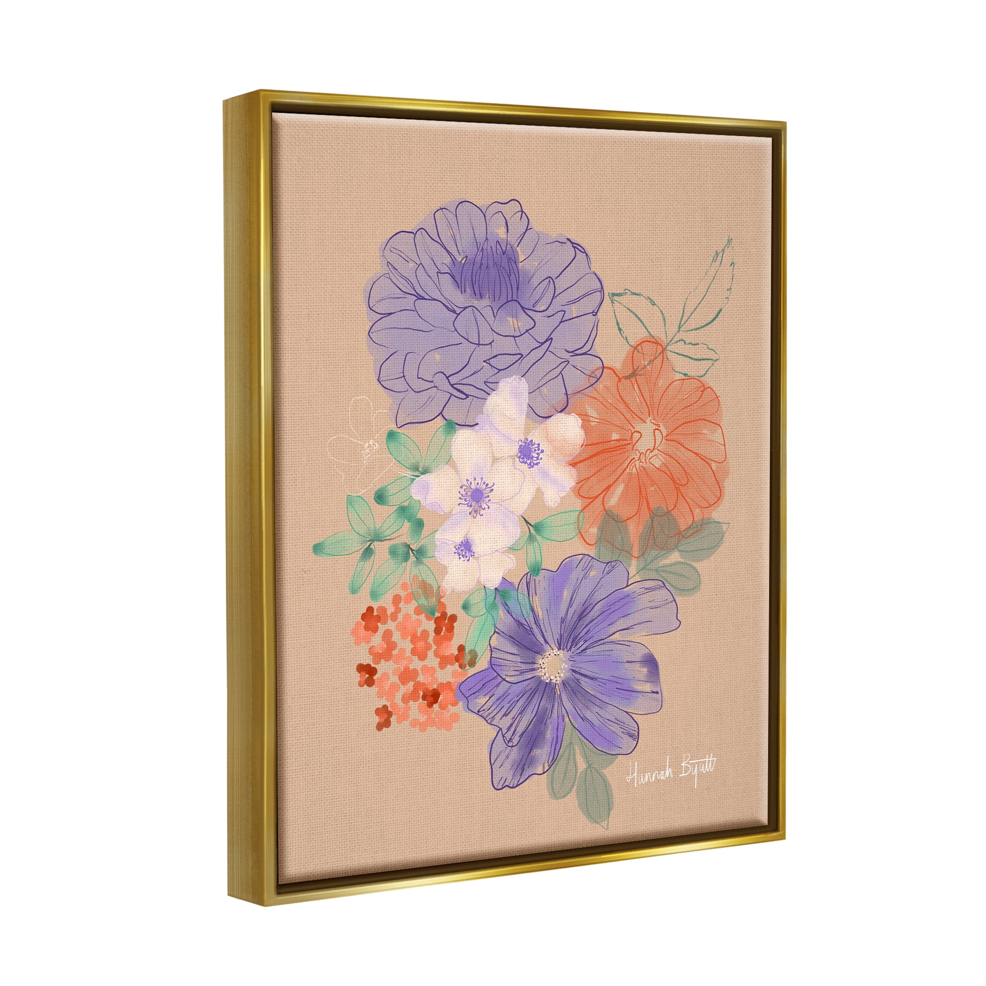 Stupell Industries Purple & Orange Flowers Botanical & Floral Painting Gold Floater Framed Art Print Wall Art, 25 x 31