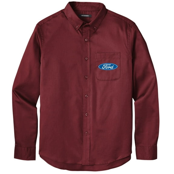 Men's FORD OVAL LOGO Twill Shirt with Pocket, Medium Burgundy