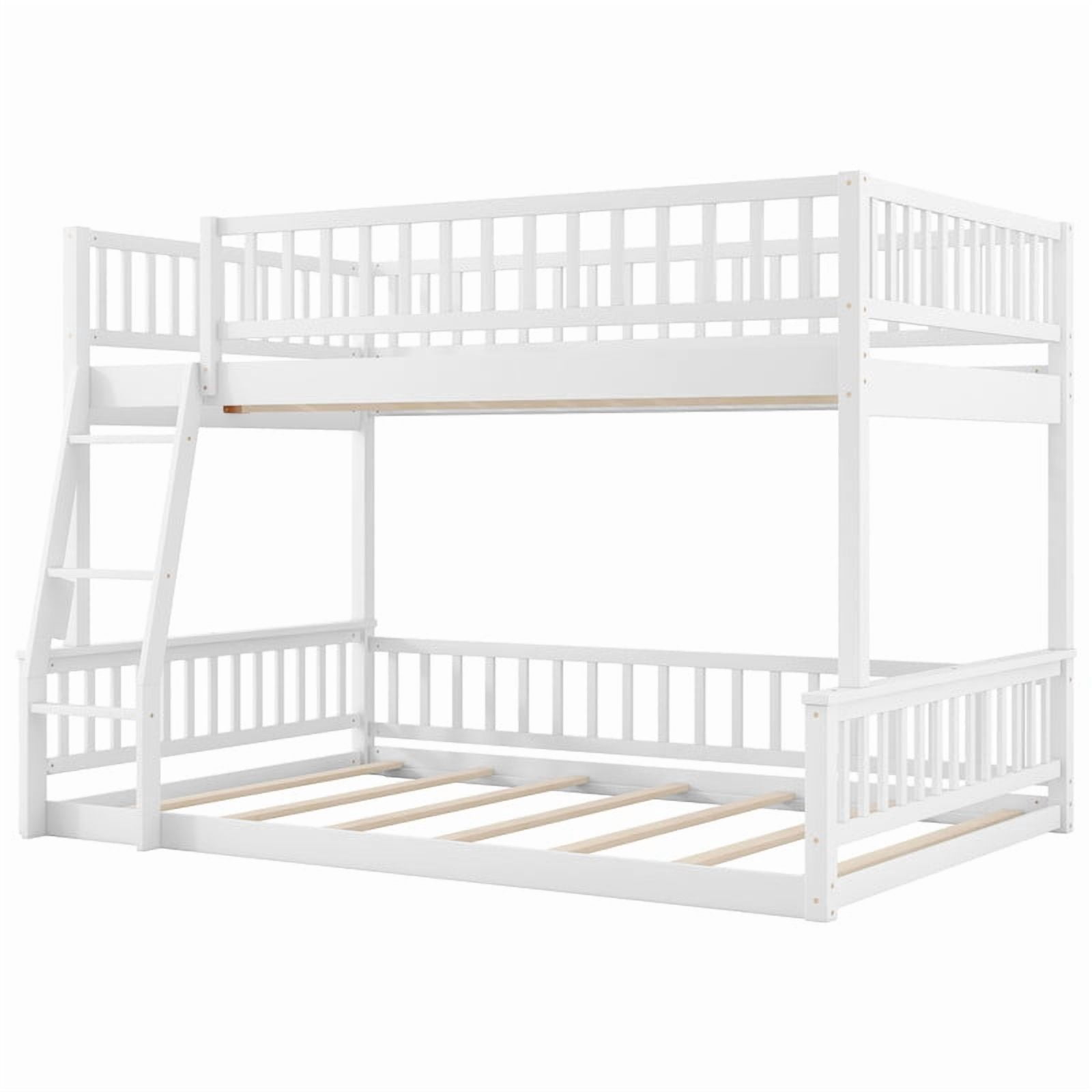 Full XL-Over-Queen Size Wooden Kids/Teens Bunk Bed with Ladder and Guardrails, Minimalist Designed Detachable Bed Frame
