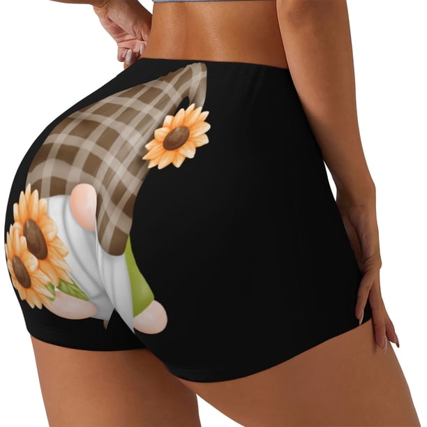 Fotbe Sunflower Gnomes 4 Shorts Sin Costuras – Shorts Deportivos de Cintura Alta para Mujer, Elásticos para Gimnasio, Yoga, Running o Ciclismo-Large