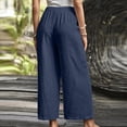 thumbnail image 6 of VEKDONE Women's Cotton Wide Leg Pants Side Button Split Loose Fit Long Pants Casual Vacation Beach Trousers with Pockets Navy XXXL, 6 of 6