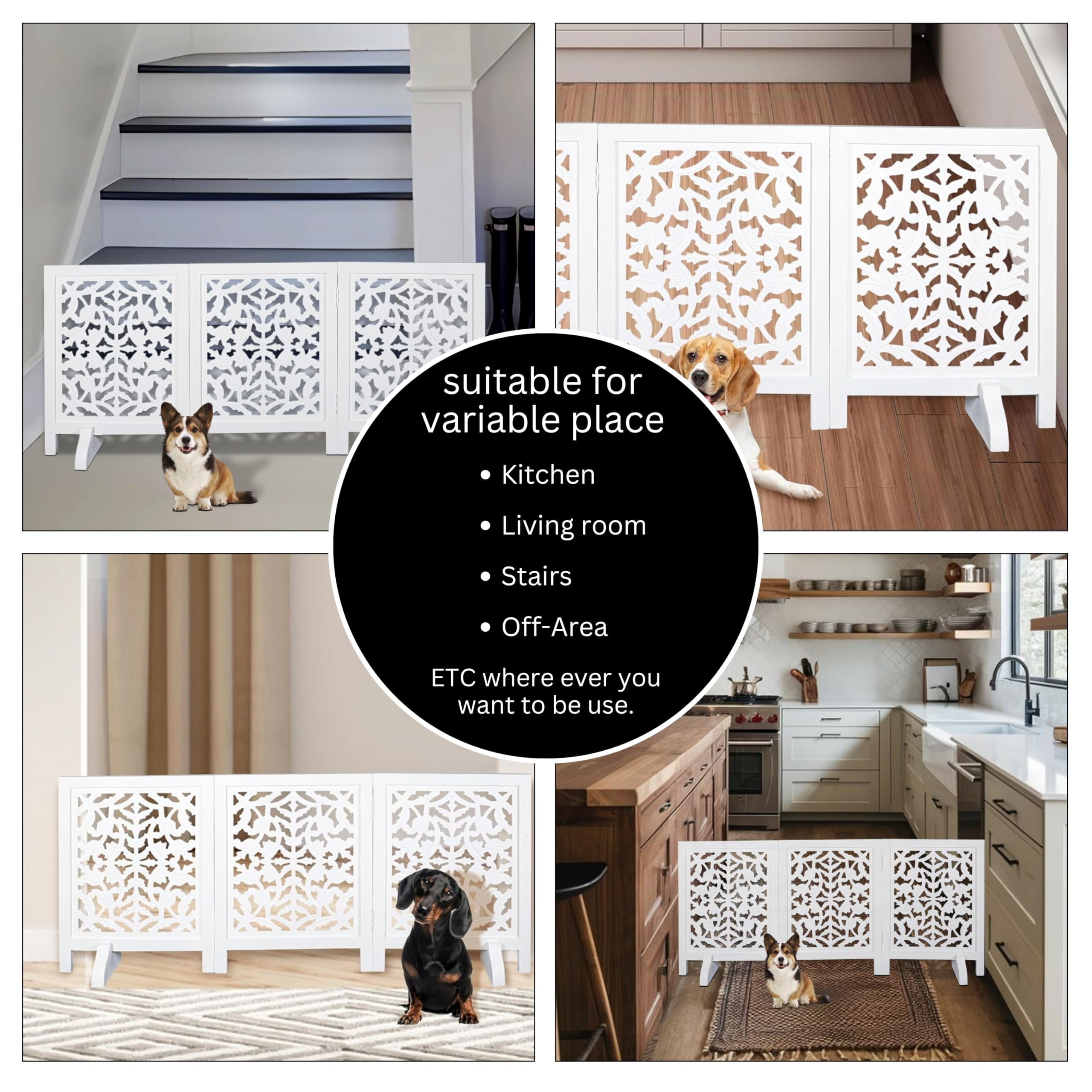 The Wooden Town 24 Inch Tall Foldable Wooden Freestanding Pet Gate, 54 Inch Wide