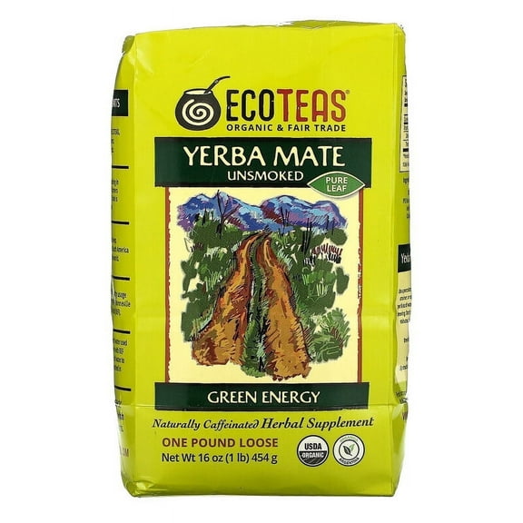 EcoTeas, Yerba Mate Pure Leaf Loose Tea, Unsmoked, Green Energy, 16 oz Pack of 3