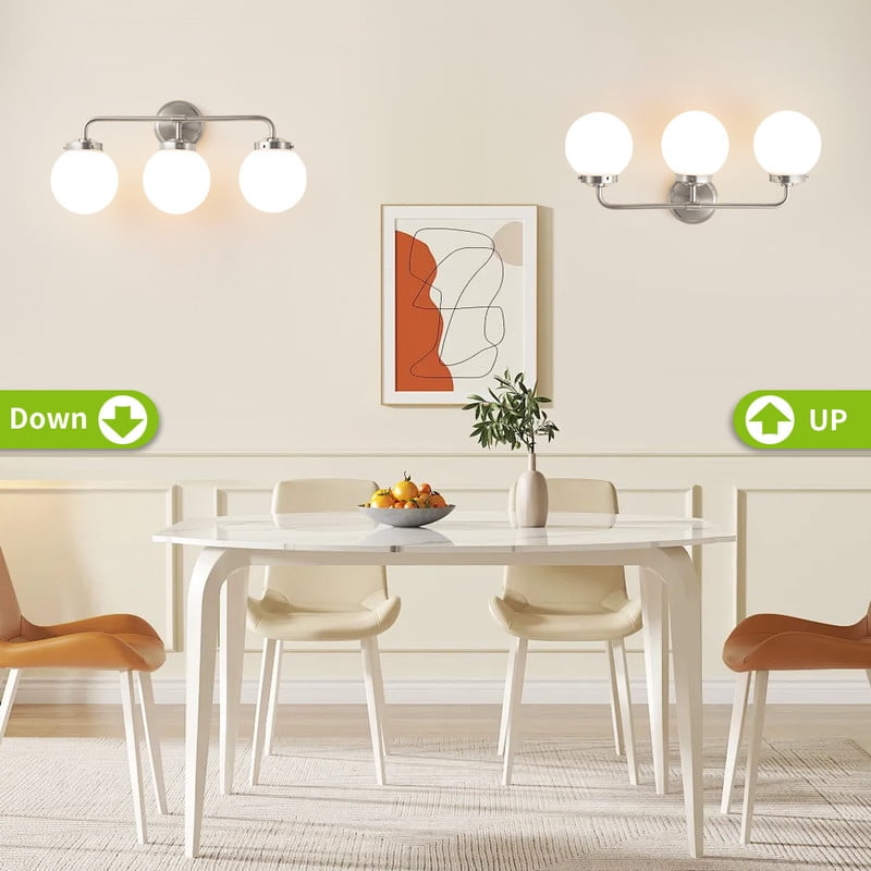 Deyidn 3 Light Pale Gold Bathroom Vanity Light with White Globe Glass Shade Modern Bathroom Wall E12 Bulb