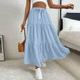 thumbnail image 7 of adviicd Women's Summer Boho Flowy Swing Tiered A-Line Maxi Skirt 2025 Fashion Trendy Elastic Waist Pleated Long Beach Skirts Sky Blue, L, 7 of 7