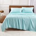 thumbnail image 2 of Bamboo Bed Sheets Set Twin Size, Aqua Blue Cooling Bamboo Bed Sheets with Deep Pocket, 3 Pieces Twin Sheet and Pillowcase Set, 2 of 7