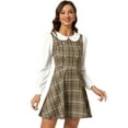 thumbnail image 1 of Vestido a cuadros con botones de color En contraste y cuello de muñeca Allegra K Marrón XL, 1 of 6