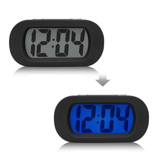 LED Alarm Clock with Snooze Night LED Alarm Clock with Light Table Bedside Alarms Silicone Shell LCD Screen Bell Home Travel Office Dorm Black