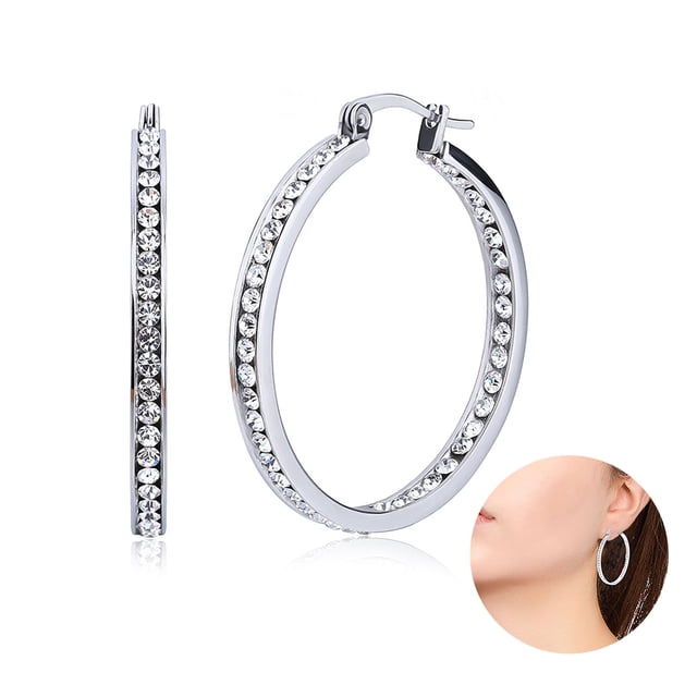 Hoop Earrings Stainless Steel Hypoallergenic Rhinestone Ring Earrings Earring Jacket for Women