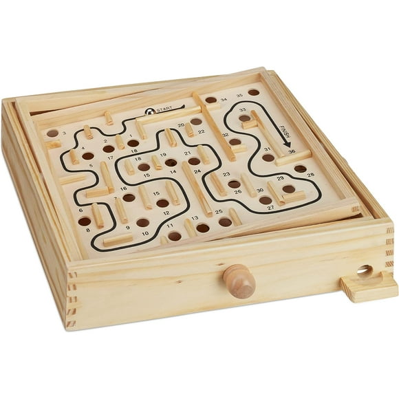 Wooden Labyrinth Game, with 2 Marbles, Skill Toy, Balance, From 3 Years Old, XL Board