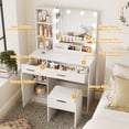thumbnail image 5 of VEANERWOOD Vanity Desk Set with 3 Color Lighted Mirror, Makeup Table with Comfortable Cushioned Stool, Dressing Table Set with 3 Storage Compartments & Large Drawers, White, 5 of 12