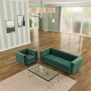 Rnfurnishings 2-PC Velvet Living Room Furniture Sofa+Armchair Set-Dark Green