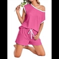 thumbnail image 2 of Conjunto de Pijama para Mujer, 2 Piezas, para Estar en Casa, con Camiseta de Corta y Pantalones Cortos, Ropa de Dormir Suave Rosa Roja XXL, 2 of 7