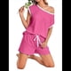 thumbnail image 2 of Conjunto de Pijama para Mujer, 2 Piezas, para Estar en Casa, con Camiseta de Corta y Pantalones Cortos, Ropa de Dormir Suave Rosa Roja M, 2 of 7