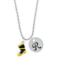 thumbnail image 1 of Delight Jewelry Silvertone Black and Yellow Firefighter Boot Silvertone Script Initial Disc - R - Charm Necklace, 20"+3", 1 of 4