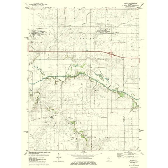 Topographical Map - Niantic Illinois Quad - USGS 1982 - 23 x 30.73 - Vintage Wall Art