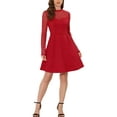 thumbnail image 2 of INSPIRE CHIC Women's Mesh See Through Heart Sheer Sleeve Skater Party Dress XS Red, 2 of 7